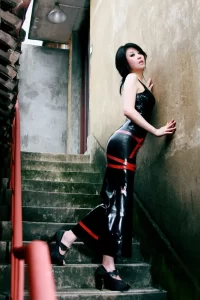 Latex Ribbon Entwined Long Dress