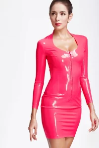 Latex Hot Chic Long-Sleeved Cocktail Mini Dress
