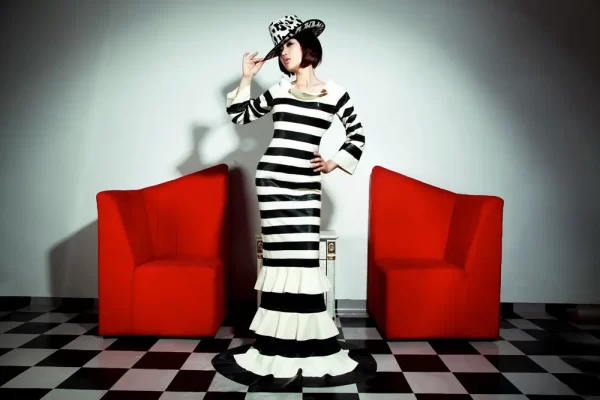Latex Striped Tiers Dress