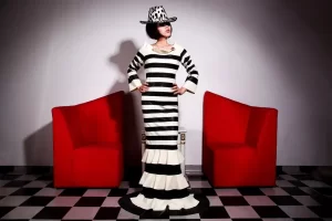 Latex Striped Tiers Dress