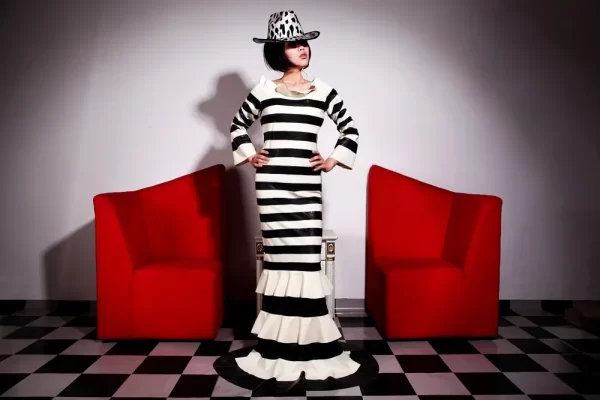 Latex Striped Tiers Dress