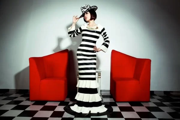 Latex Striped Tiers Dress