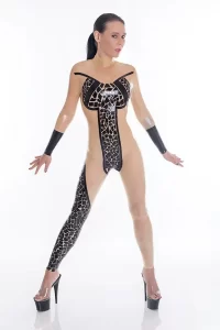Latex Mosaic Semi-Transparent Catsuit