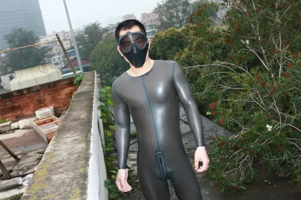Latex Mens Round Neck Back Zip Catsuit