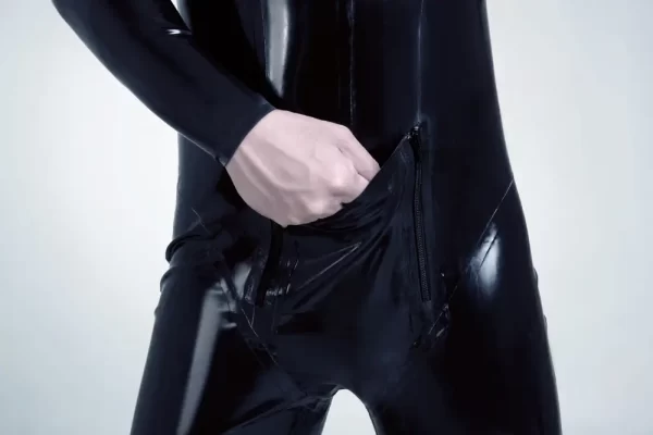 Latex Mens Nipple Zips & Pouch-Front Catsuit