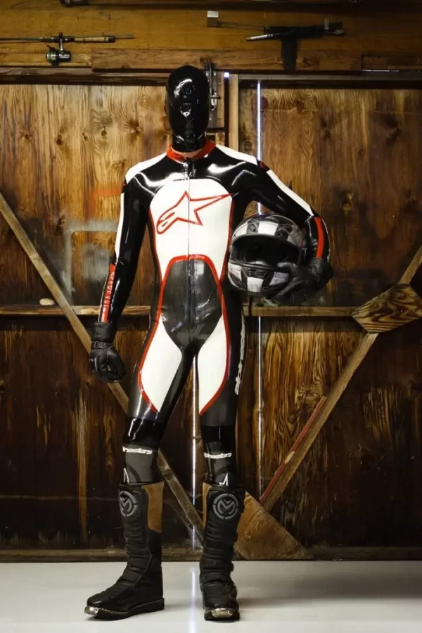 Latex Mens Brandname Biker Catsuit Version 9