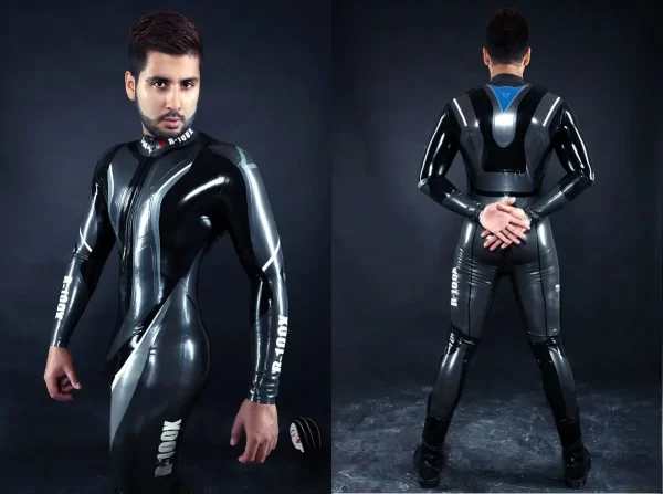 Latex Mens Rubber Moto Racing Catsuit Version 12