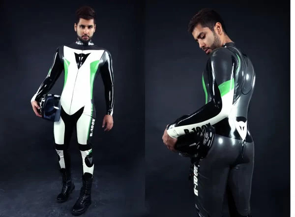 Latex Mens R-100X Branding MotoGP Biker Catsuit Model E