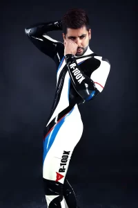 Latex Mens R-100X Branded Biker Catsuit Version 2