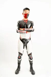 Latex Mens Brand Name MotoGP Biker Catsuit with Codpiece