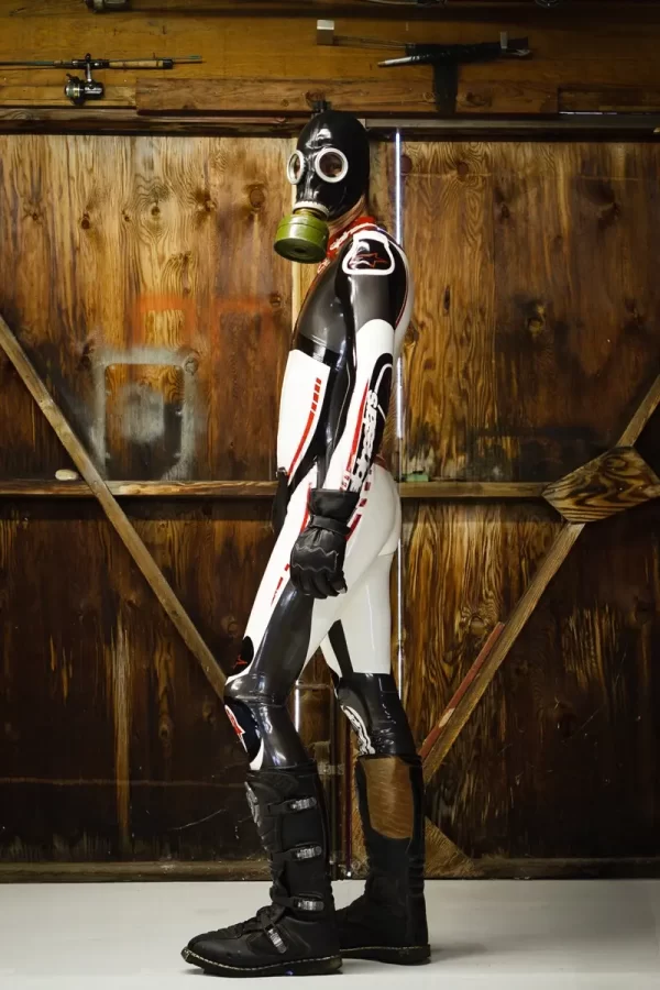 Latex Mens Brand Name MotoGP Biker Catsuit with Codpiece