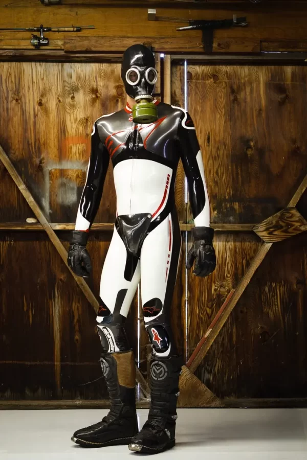 Latex Mens Brand Name MotoGP Biker Catsuit with Codpiece