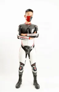 Latex Mens Brand Name MotoGP Biker Catsuit with Codpiece