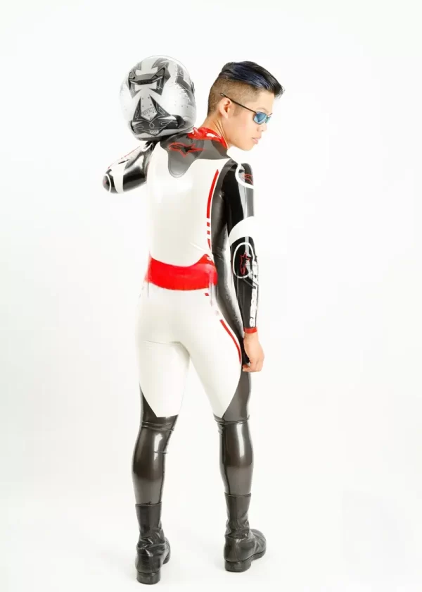 Latex Mens Brand Name MotoGP Biker Catsuit with Codpiece