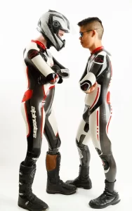 Latex Mens Brand Name MotoGP Biker Catsuit with Codpiece