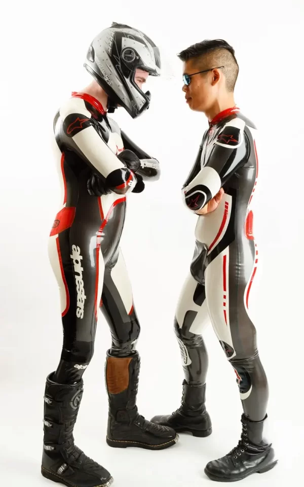Latex Mens Brand Name MotoGP Biker Catsuit with Codpiece