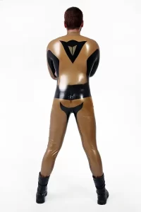 Latex Mens Metallic Gold & Black Brand Name MotoGP Biker Suit Catsuit