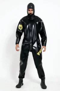 Latex Mens Heavy Duty Brand Name Hooded Drysuit Diving Suit Catsuit