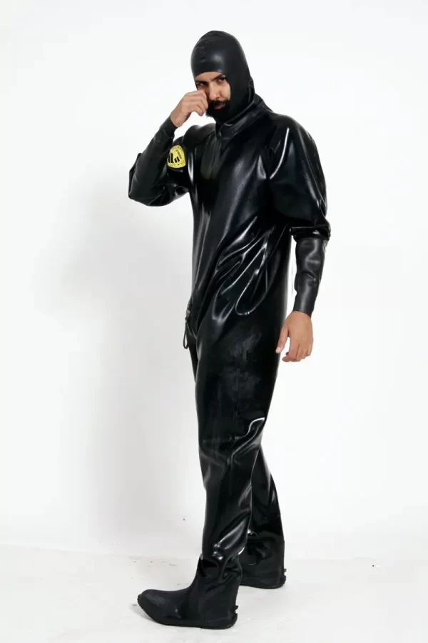 Latex Mens Heavy Duty Brand Name Hooded Drysuit Diving Suit Catsuit