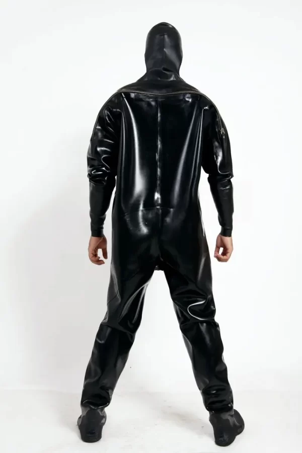 Latex Mens Heavy Duty Brand Name Hooded Drysuit Diving Suit Catsuit