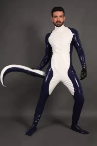 Latex Mens Inflatable Tail Costume Catsuit