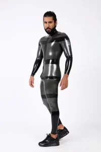 Latex Mens Verti-Cross Shoulder-Zip Catsuit