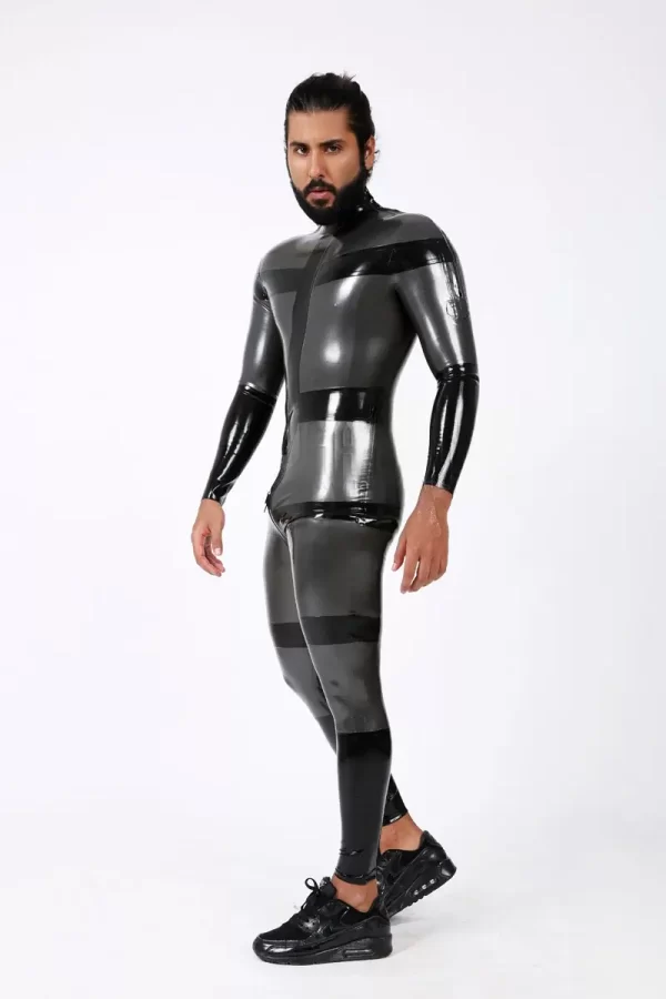 Latex Mens Verti-Cross Shoulder-Zip Catsuit