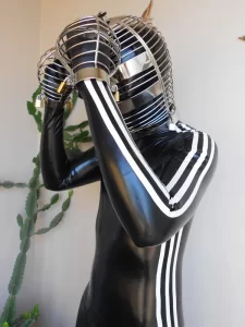 Latex Mens 3-Striped Catsuit With Gloves & Feet