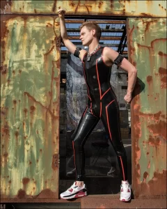 Latex Mens Sleevless Leggings Suit Catsuit
