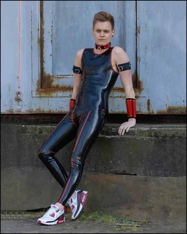 Latex Mens Sleevless Leggings Suit Catsuit