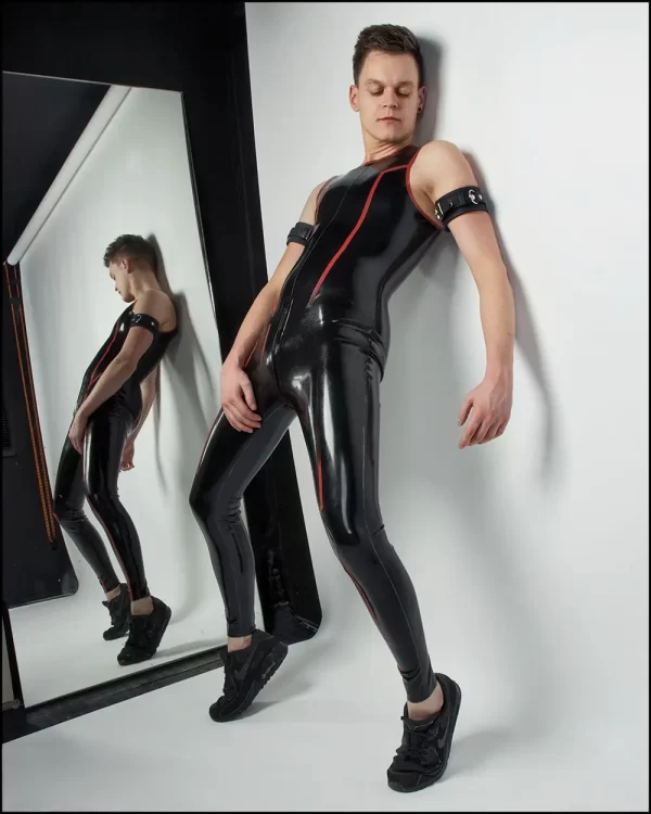 Latex Mens Sleevless Leggings Suit Catsuit
