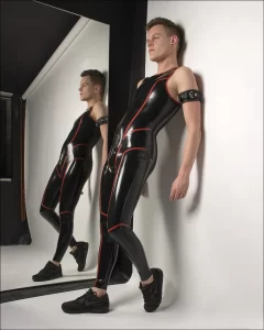 Latex Mens Sleevless Leggings Suit Catsuit