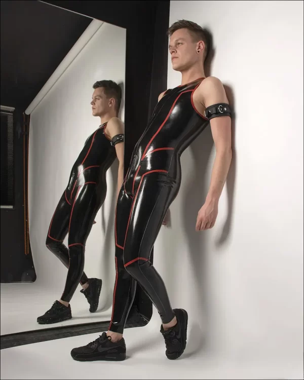 Latex Mens Sleevless Leggings Suit Catsuit