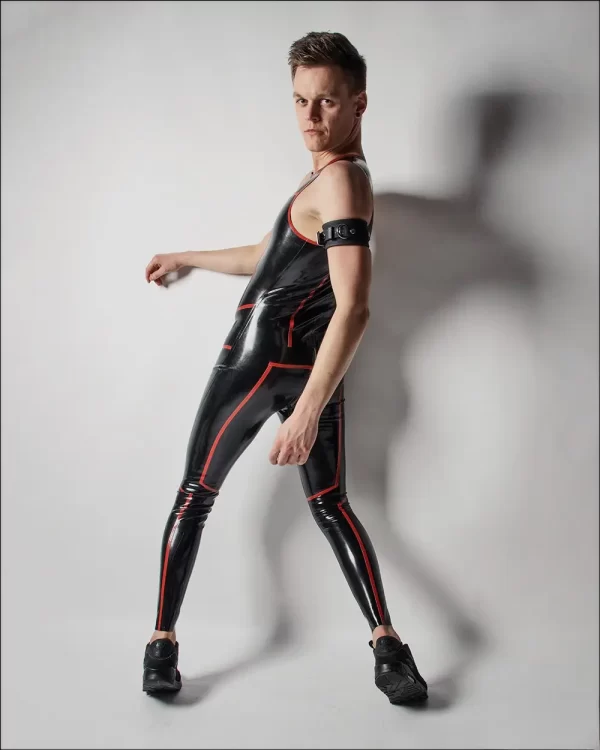 Latex Mens Sleevless Leggings Suit Catsuit