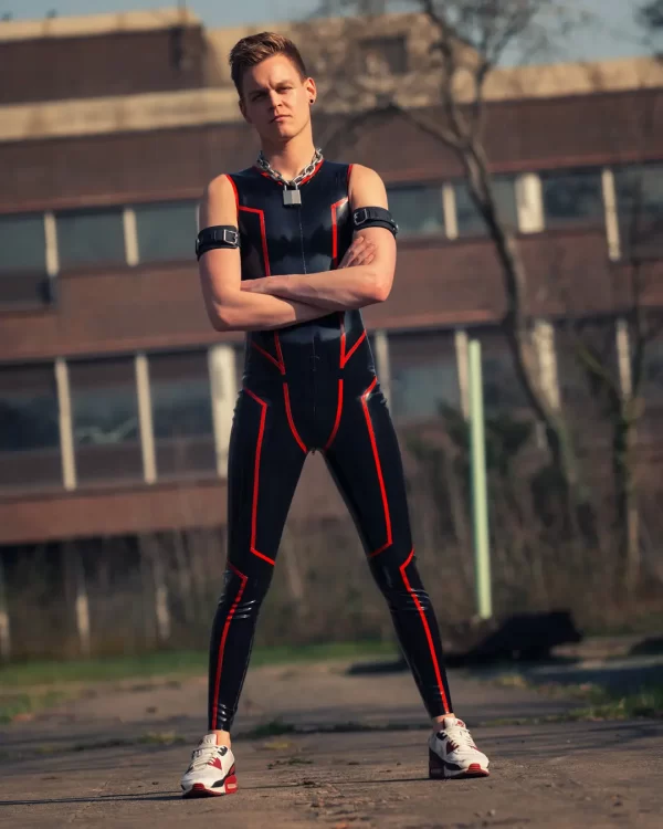 Latex Mens Sleevless Leggings Suit Catsuit