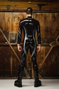 Latex Mens Mitten-Sleeved Codpiece Catsuit