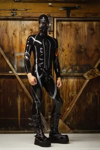 Latex Mens Mitten-Sleeved Codpiece Catsuit