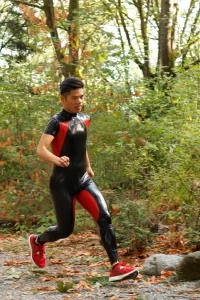 Latex Mens Short-Sleeved Neck Entry Jogger Suit Catsuit