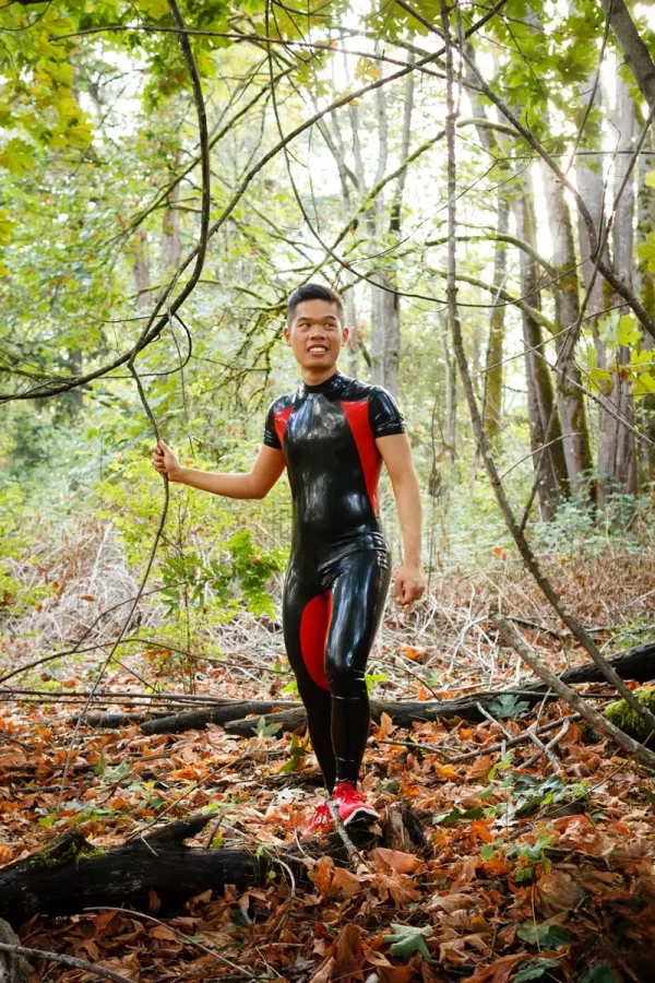 Latex Mens Short-Sleeved Neck Entry Jogger Suit Catsuit