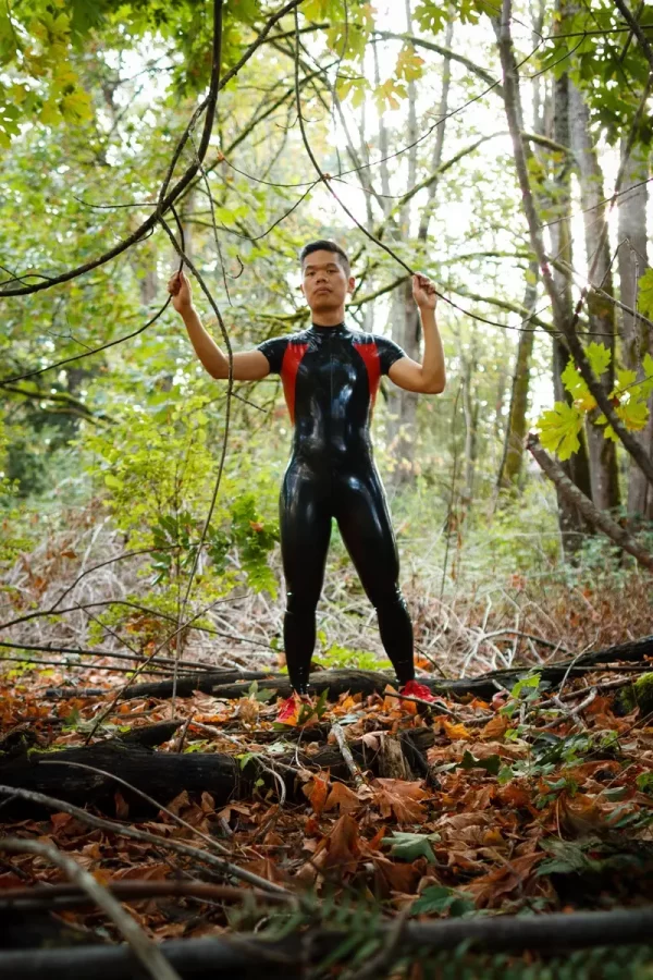 Latex Mens Short-Sleeved Neck Entry Jogger Suit Catsuit