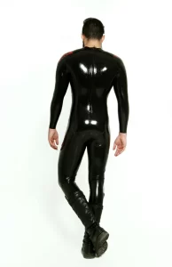 Latex Mens Blazing Buttons Military Style Catsuit