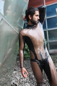 Latex Mens Dual Tones Transparent Catsuit