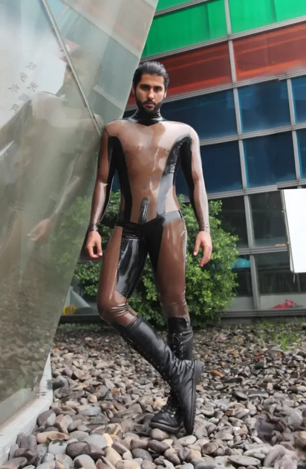Latex Mens Dual Tones Transparent Catsuit