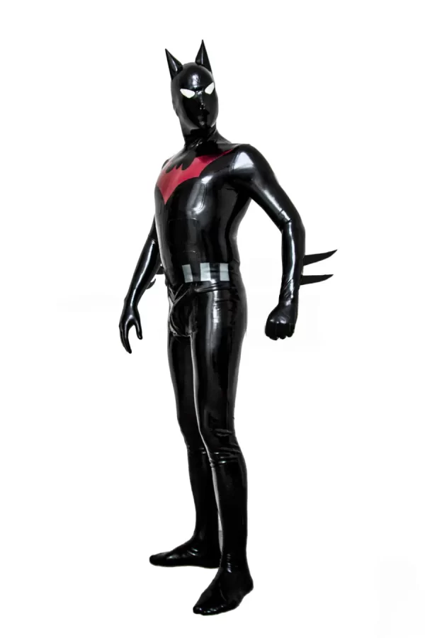 Latex Mens Bat-Mantra Super Hero Total Coverage Catsuit