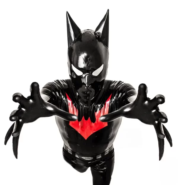 Latex Mens Bat-Mantra Super Hero Total Coverage Catsuit