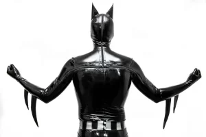 Latex Mens Bat-Mantra Super Hero Total Coverage Catsuit