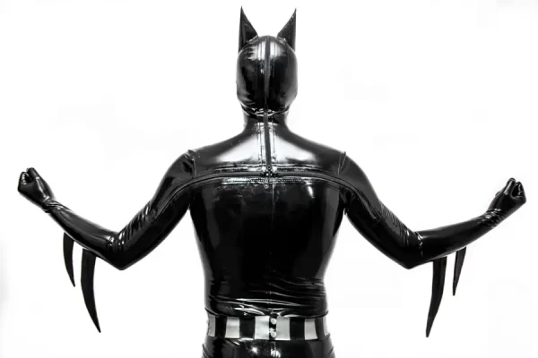 Latex Mens Bat-Mantra Super Hero Total Coverage Catsuit