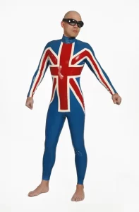 Latex Mens Double Cross Back Zipper Catsuit