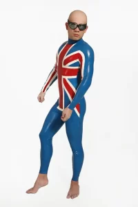 Latex Mens Double Cross Back Zipper Catsuit