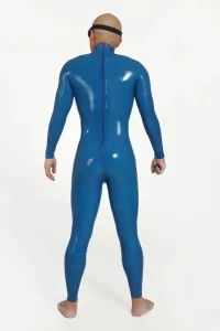Latex Mens Double Cross Back Zipper Catsuit